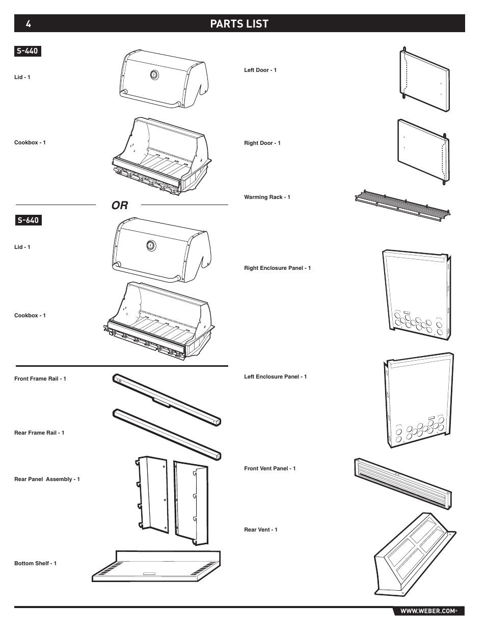 Parts list or | weber S-640 User Manual | Page 4 / 24