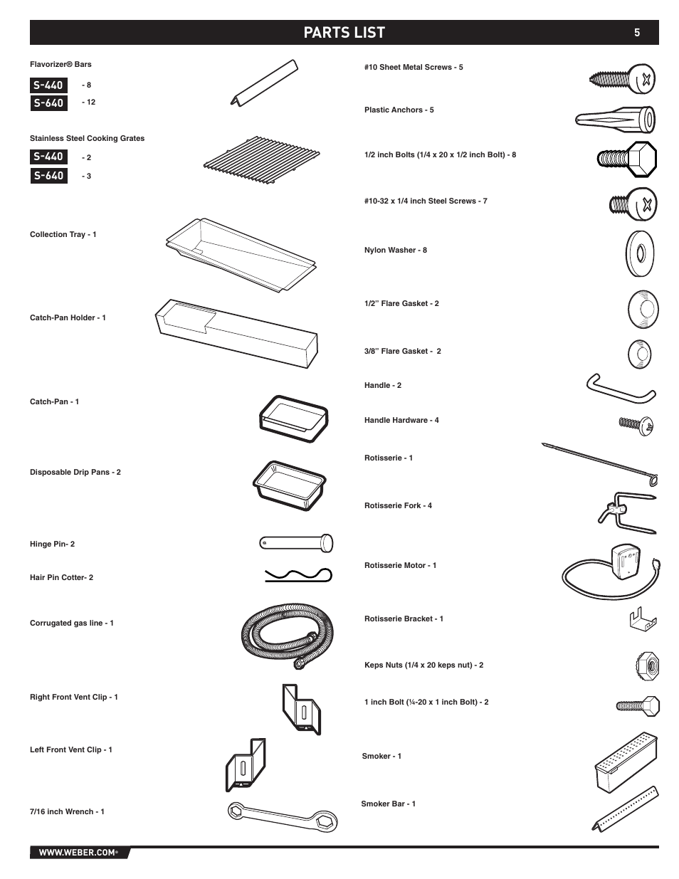 Parts list | weber S-640 User Manual | Page 5 / 24