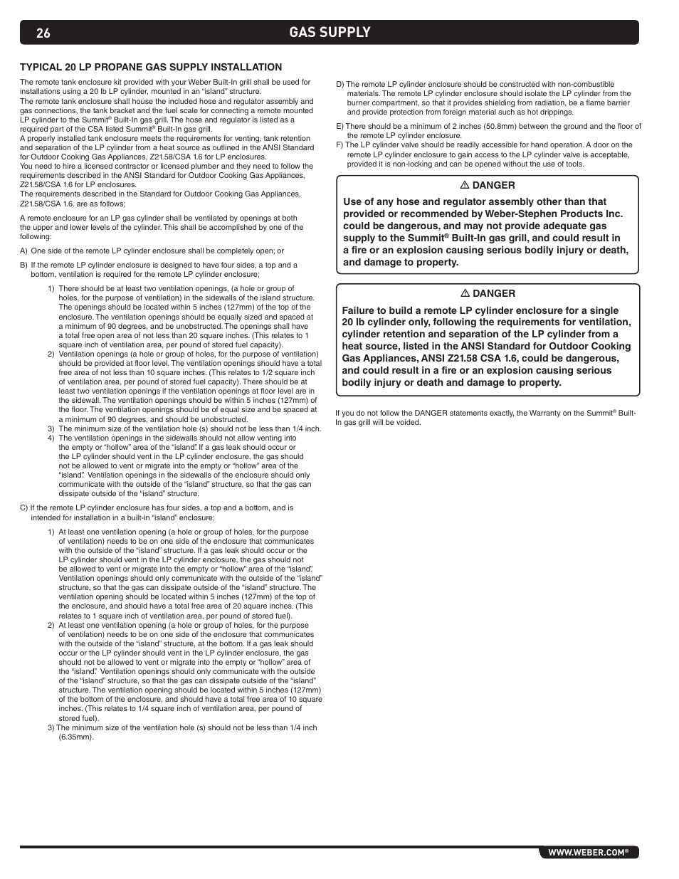 Gas supply | weber Summit Gas Grill S-460 User Manual | Page 26 / 32