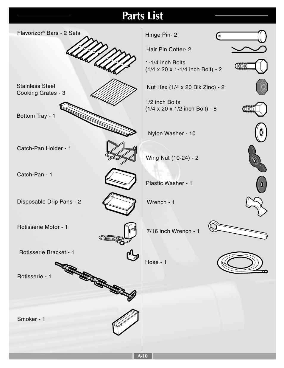 Parts list | weber SUMMIT 41996 User Manual | Page 10 / 50