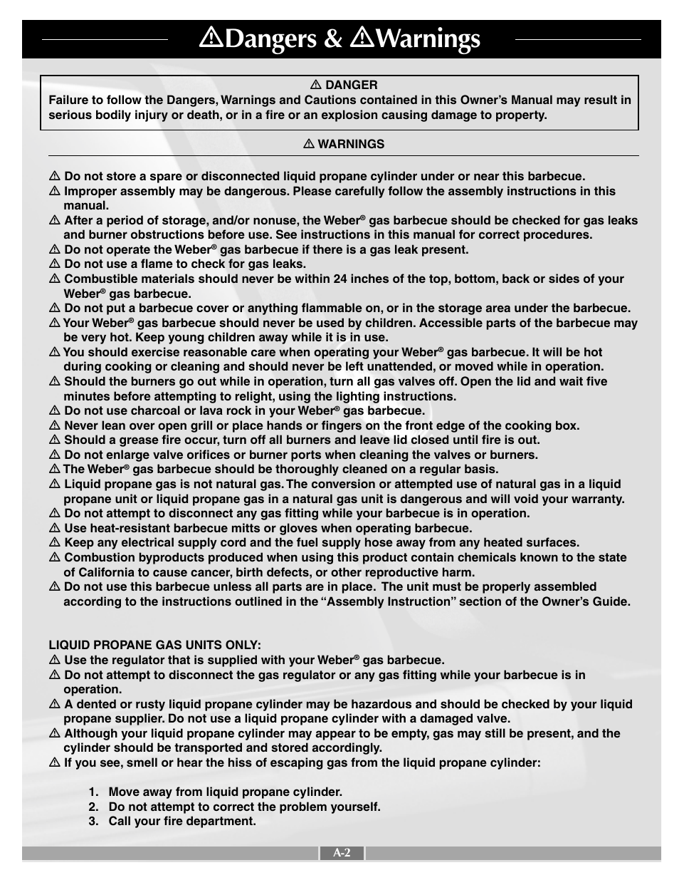 Ƽ dangers & ƽ warnings | weber SUMMIT 41996 User Manual | Page 2 / 50