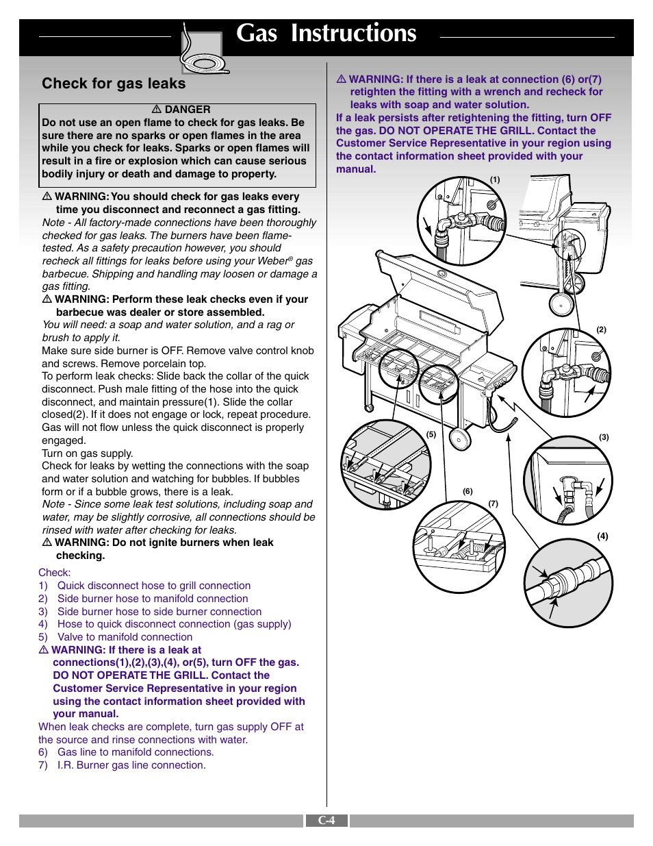 Gas instructions, Check for gas leaks | weber SUMMIT 41996 User Manual | Page 30 / 50
