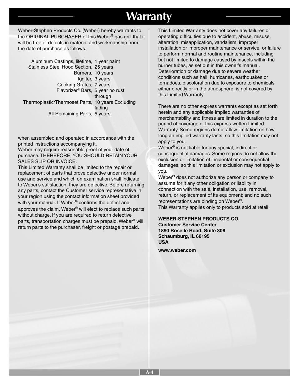Warranty | weber SUMMIT 41996 User Manual | Page 4 / 50