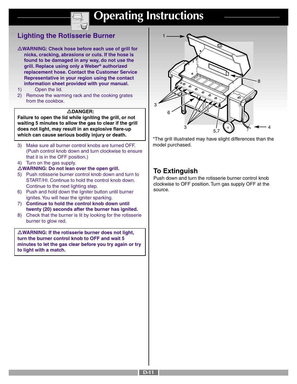 Operating instructions, Lighting the rotisserie burner | weber SUMMIT 41996 User Manual | Page 42 / 50