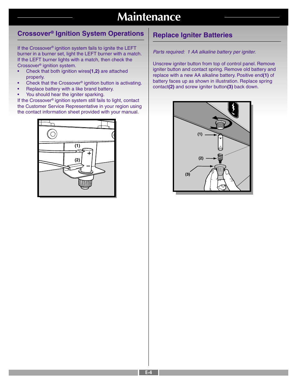 Maintenance, Crossover, Ignition system operations | Replace igniter batteries | weber SUMMIT 41996 User Manual | Page 50 / 50