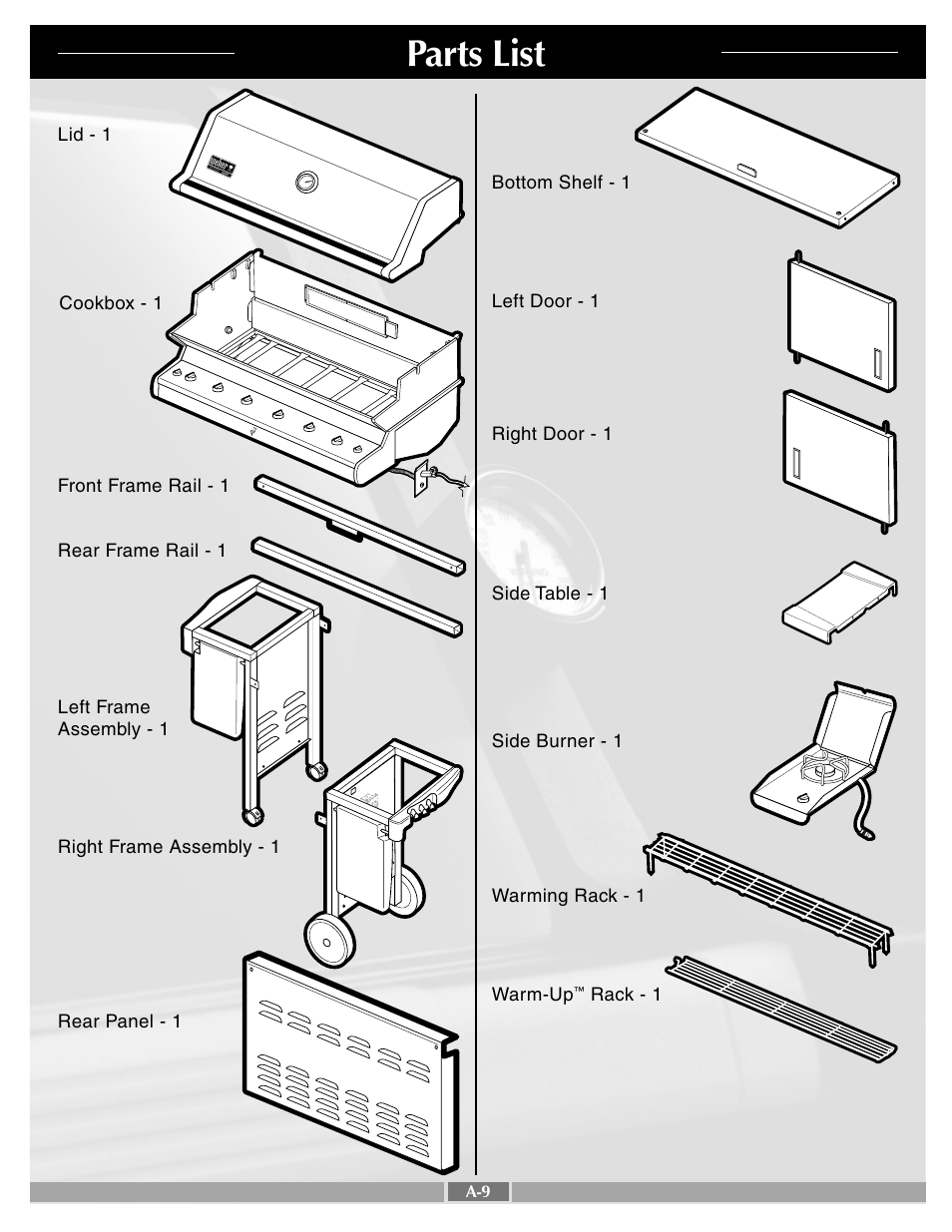 Parts list | weber SUMMIT 41996 User Manual | Page 9 / 50