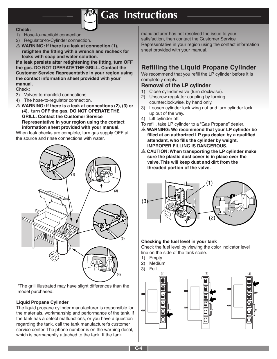 Gas instructions, Refilling the liquid propane cylinder | weber LP Gas Grill User Manual | Page 21 / 27