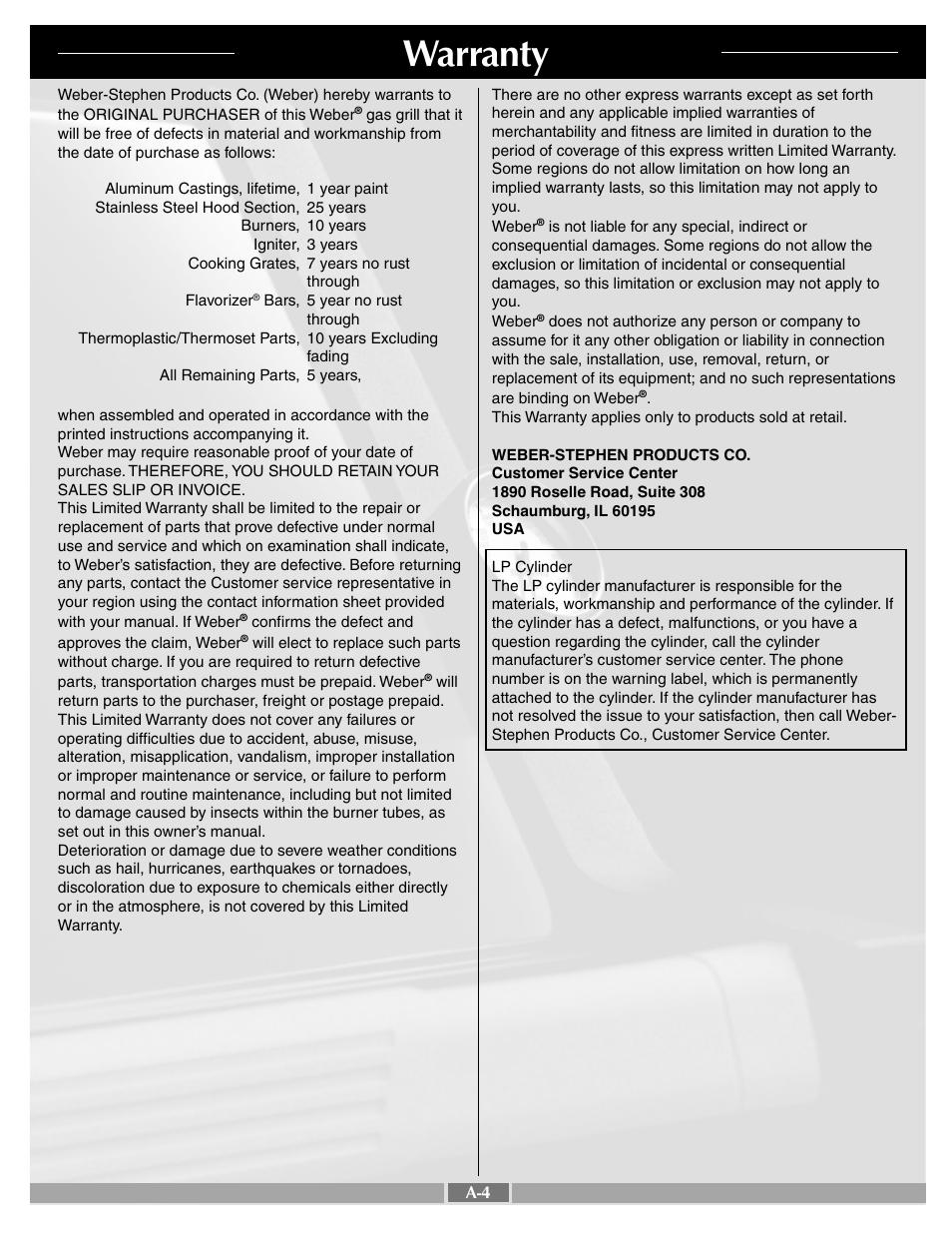 Warranty | weber Gold B User Manual | Page 4 / 26