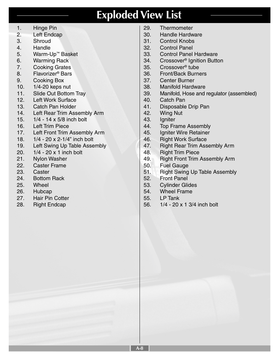 Exploded view list | weber Gold B User Manual | Page 8 / 26