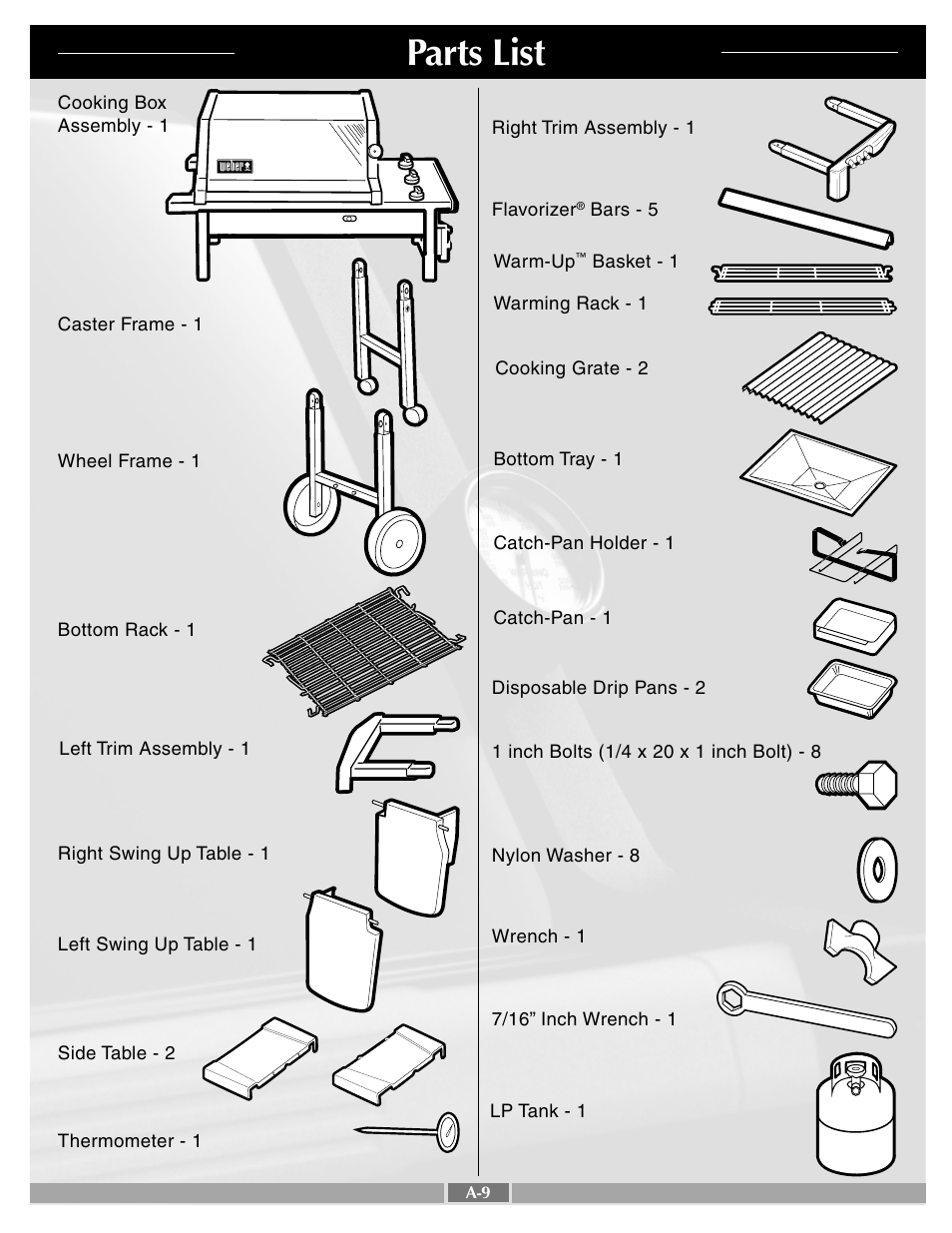 Parts list | weber Gold B User Manual | Page 9 / 26