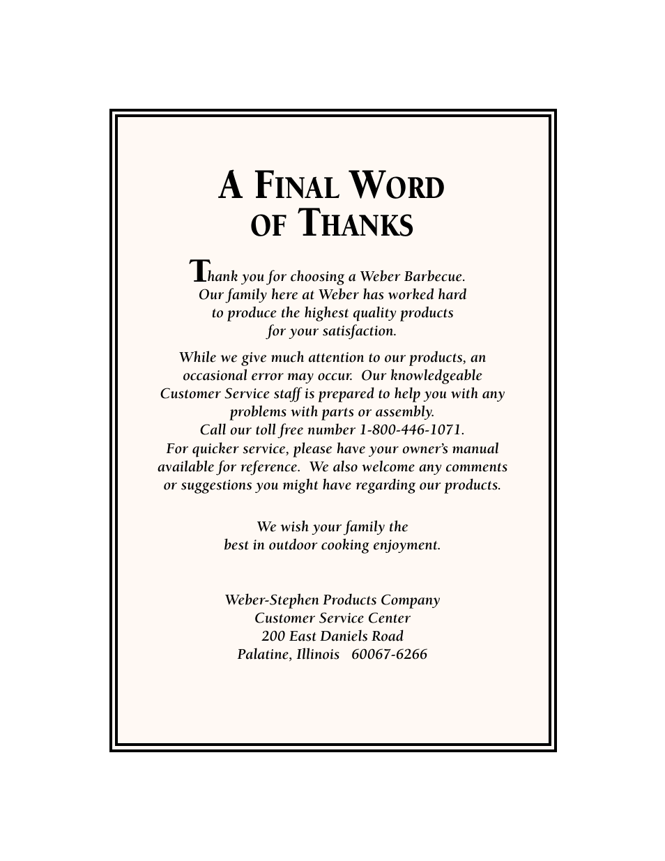 A final word of thanks, Inal, Ord of | Hanks | weber 3300 User Manual | Page 40 / 40