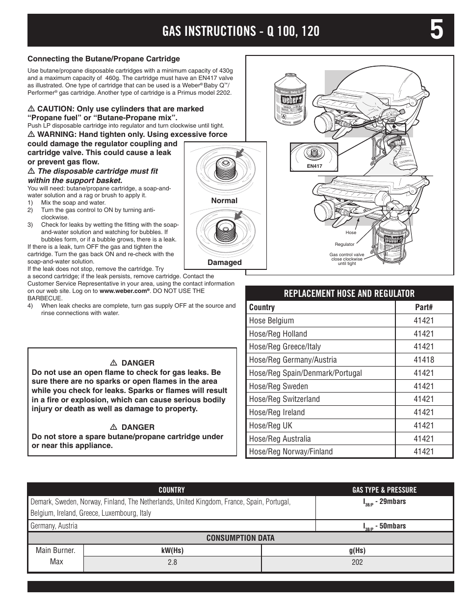 Replacement hose and regulator | weber 100 User Manual | Page 5 / 12
