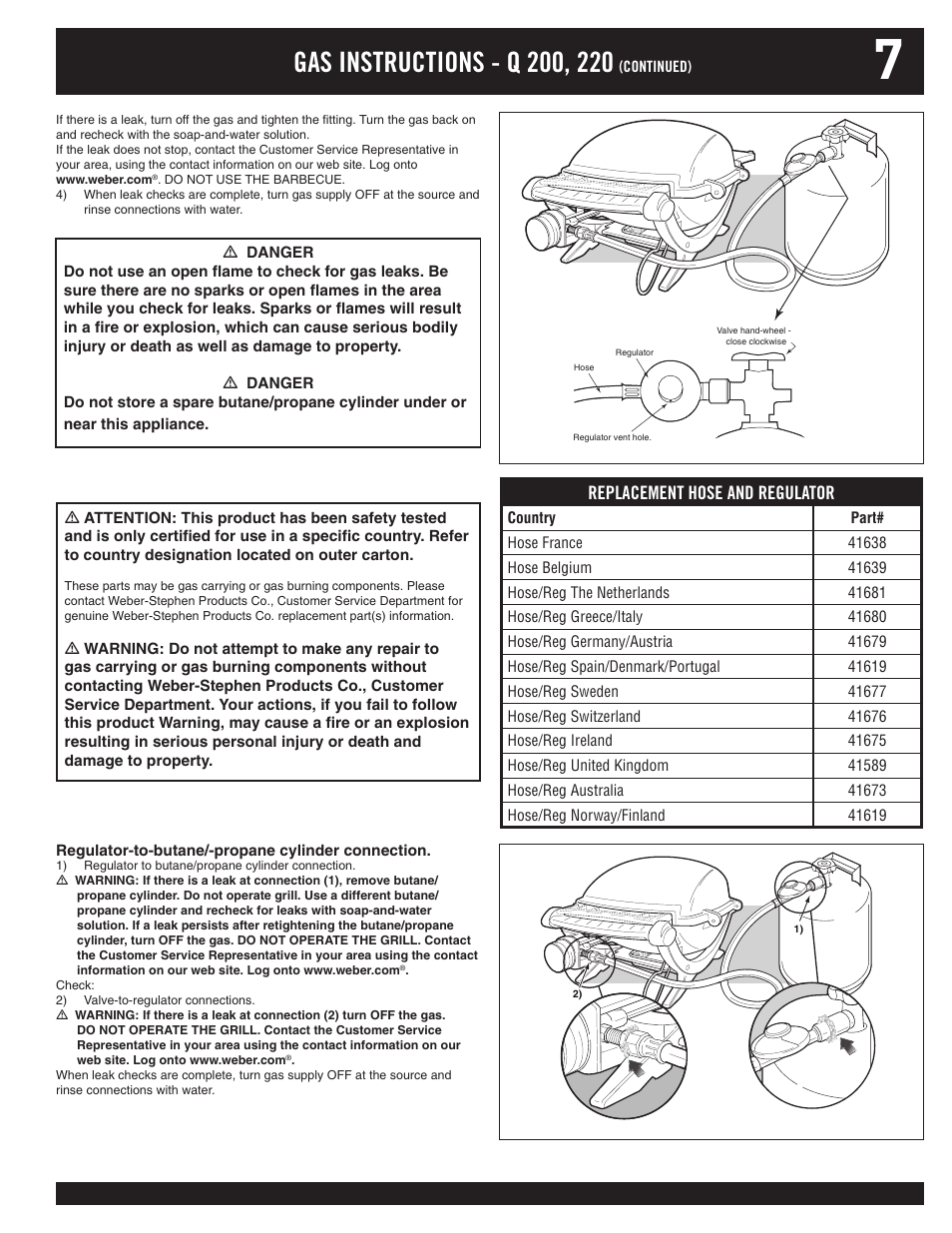 Replacement hose and regulator | weber 100 User Manual | Page 7 / 12