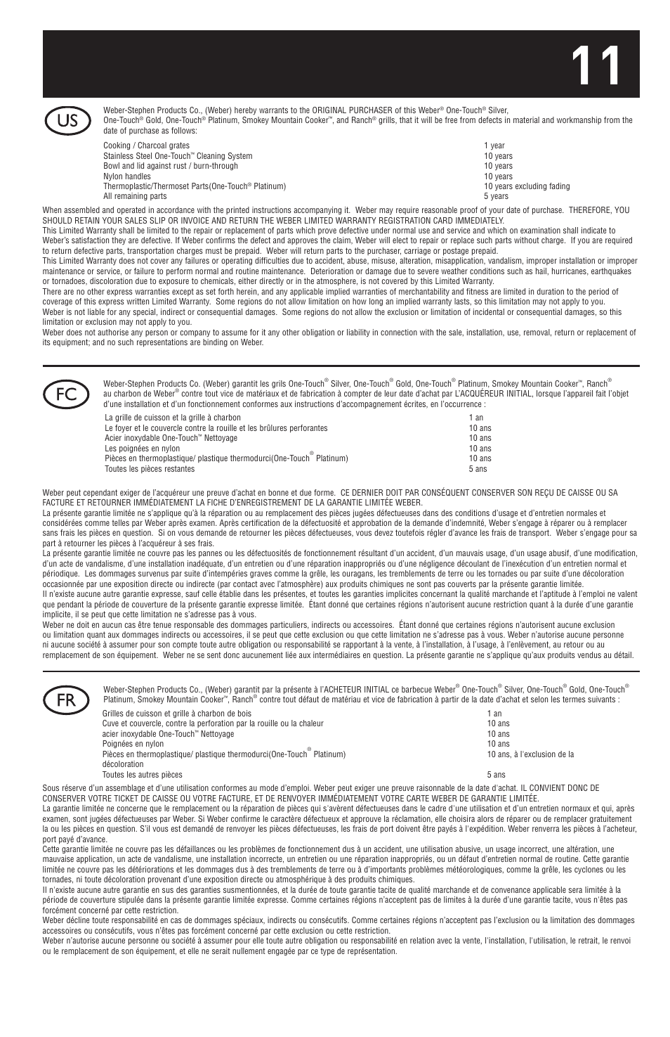 weber ONE-TOUCH GOLD 30792 User Manual | Page 11 / 16