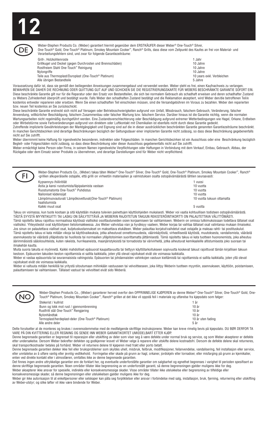 weber ONE-TOUCH GOLD 30792 User Manual | Page 12 / 16