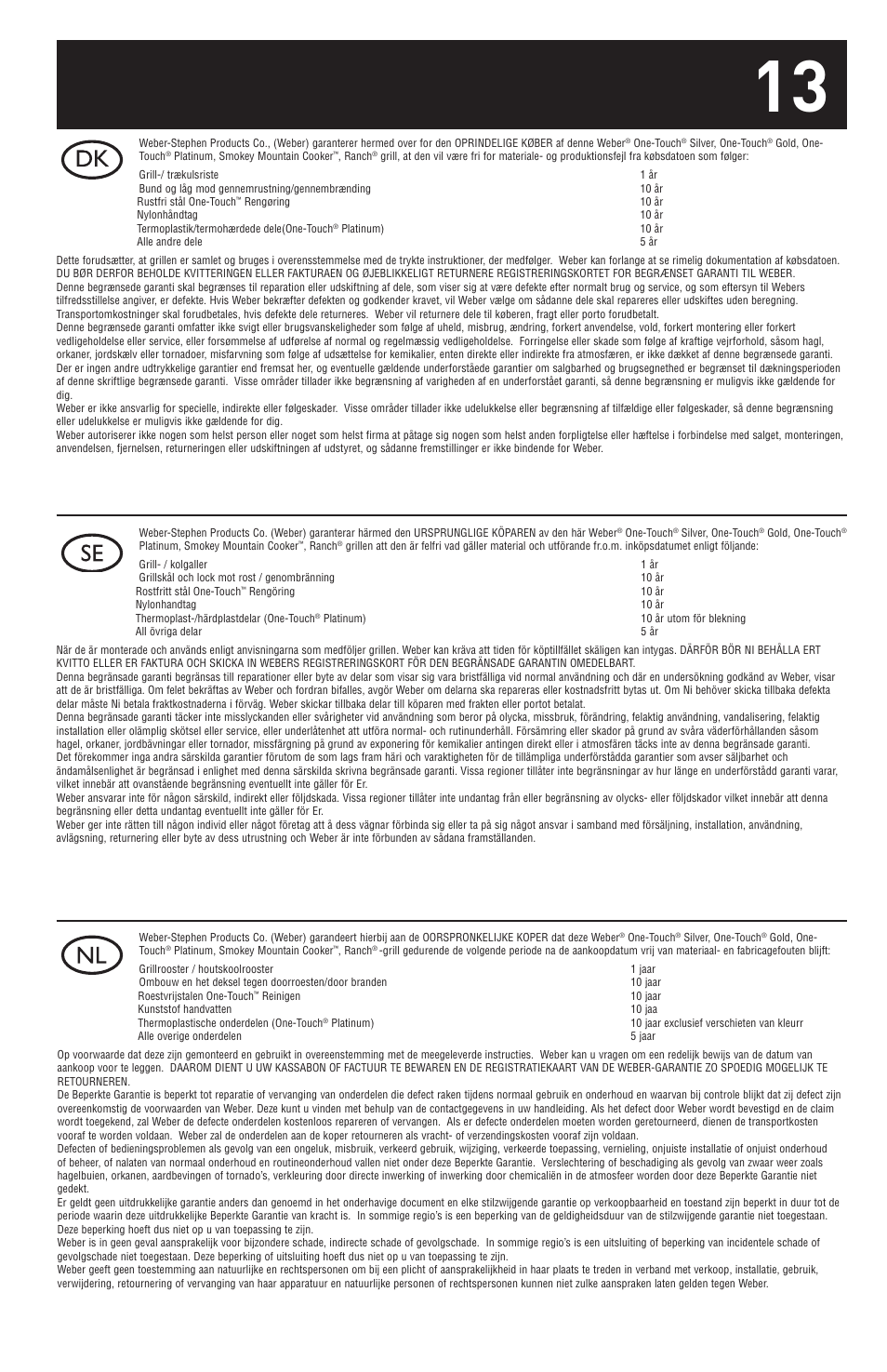 weber ONE-TOUCH GOLD 30792 User Manual | Page 13 / 16