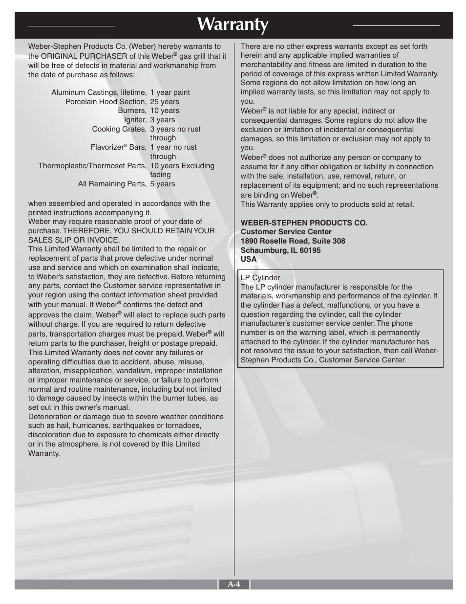 Warranty | weber LPG Gas Grill User Manual | Page 4 / 29