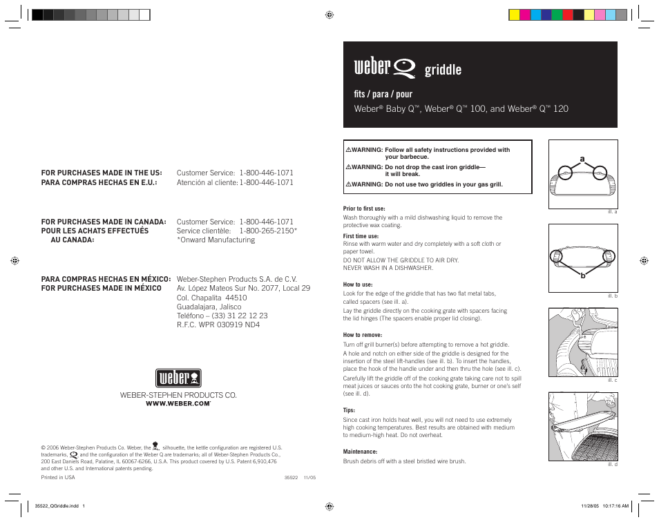 weber Q Griddle User Manual | 2 pages