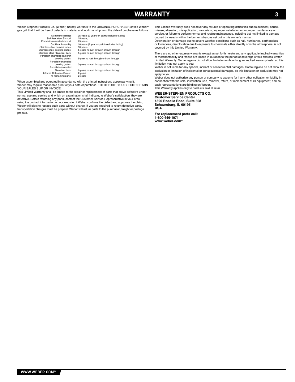 Warranty | weber 43146 User Manual | Page 3 / 24