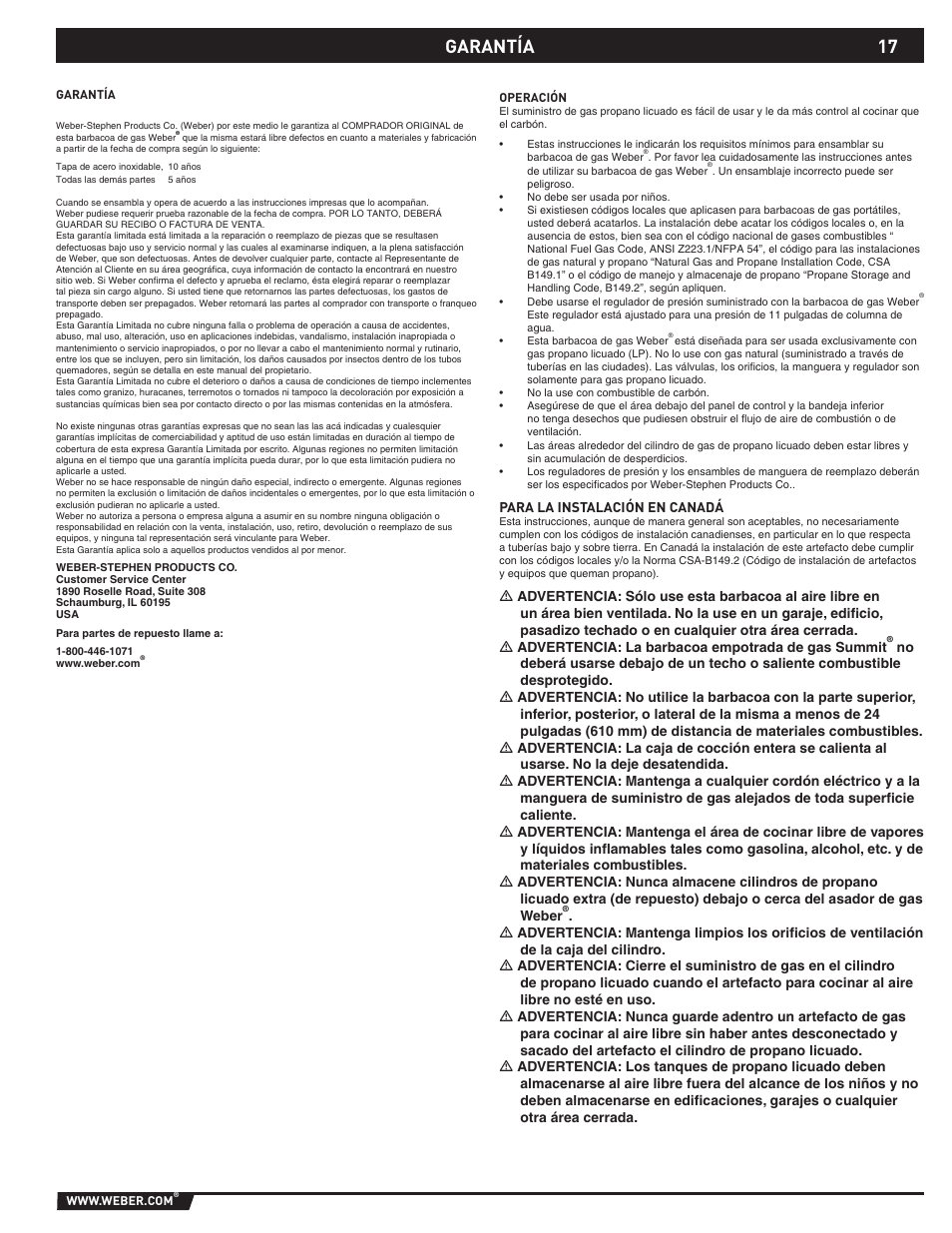 Garantía | weber 89796 User Manual | Page 17 / 44