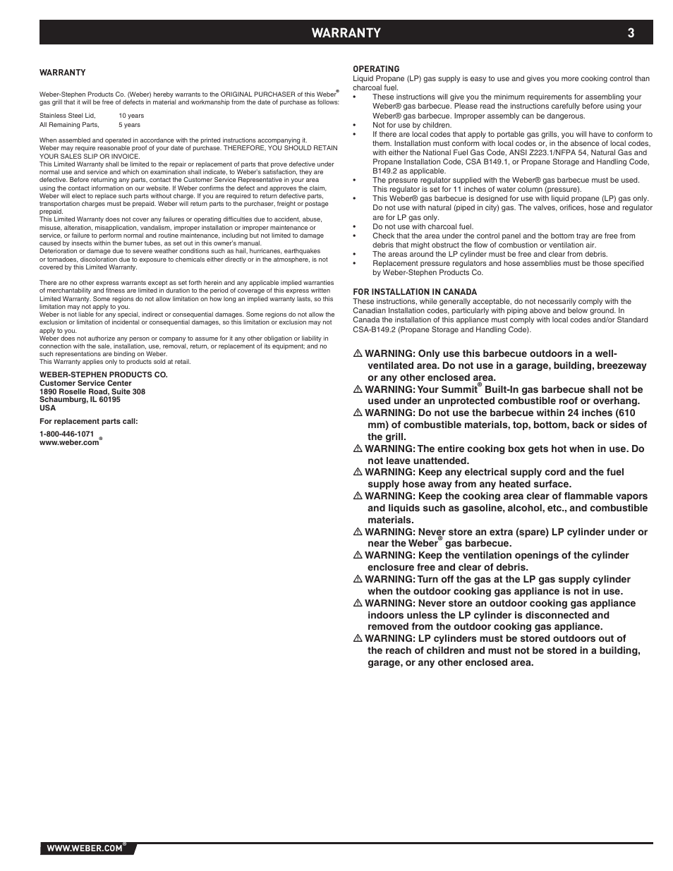 Warranty | weber 89796 User Manual | Page 3 / 44