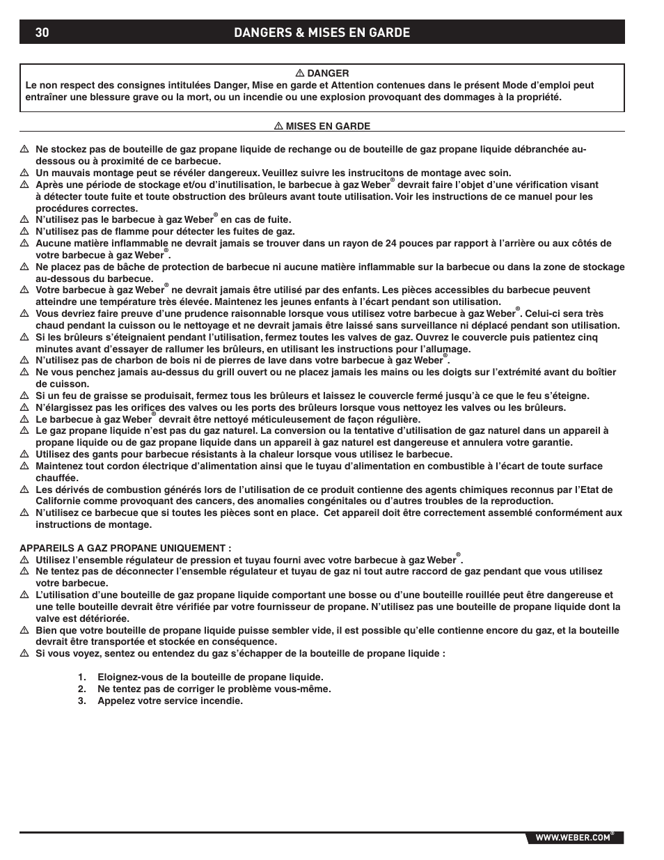 Dangers & mises en garde | weber 89796 User Manual | Page 30 / 44