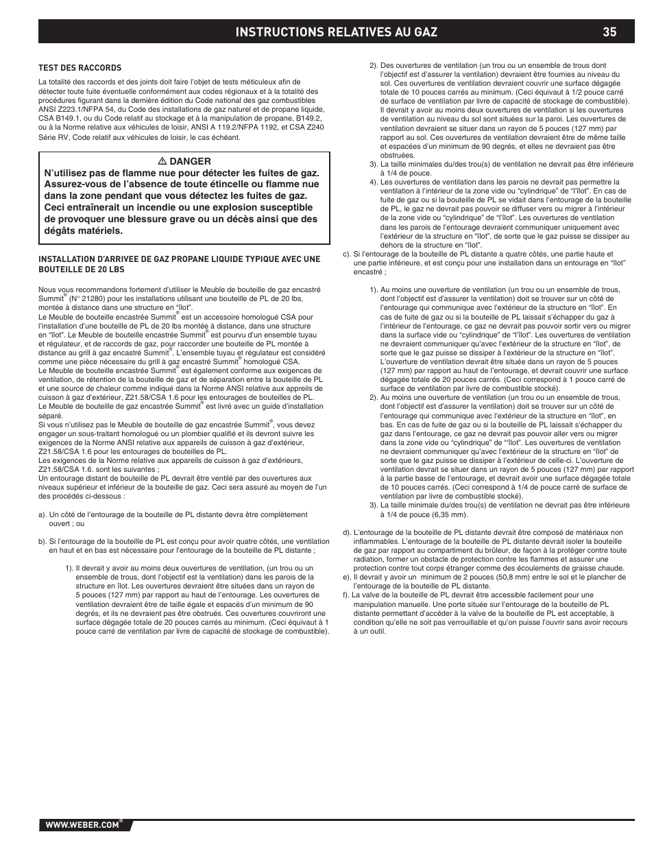 Instructions relatives au gaz | weber 89796 User Manual | Page 35 / 44