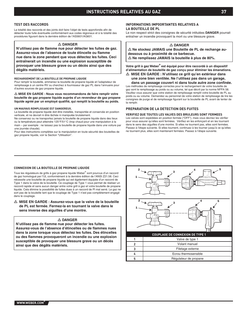 Instructions relatives au gaz | weber 89796 User Manual | Page 37 / 44