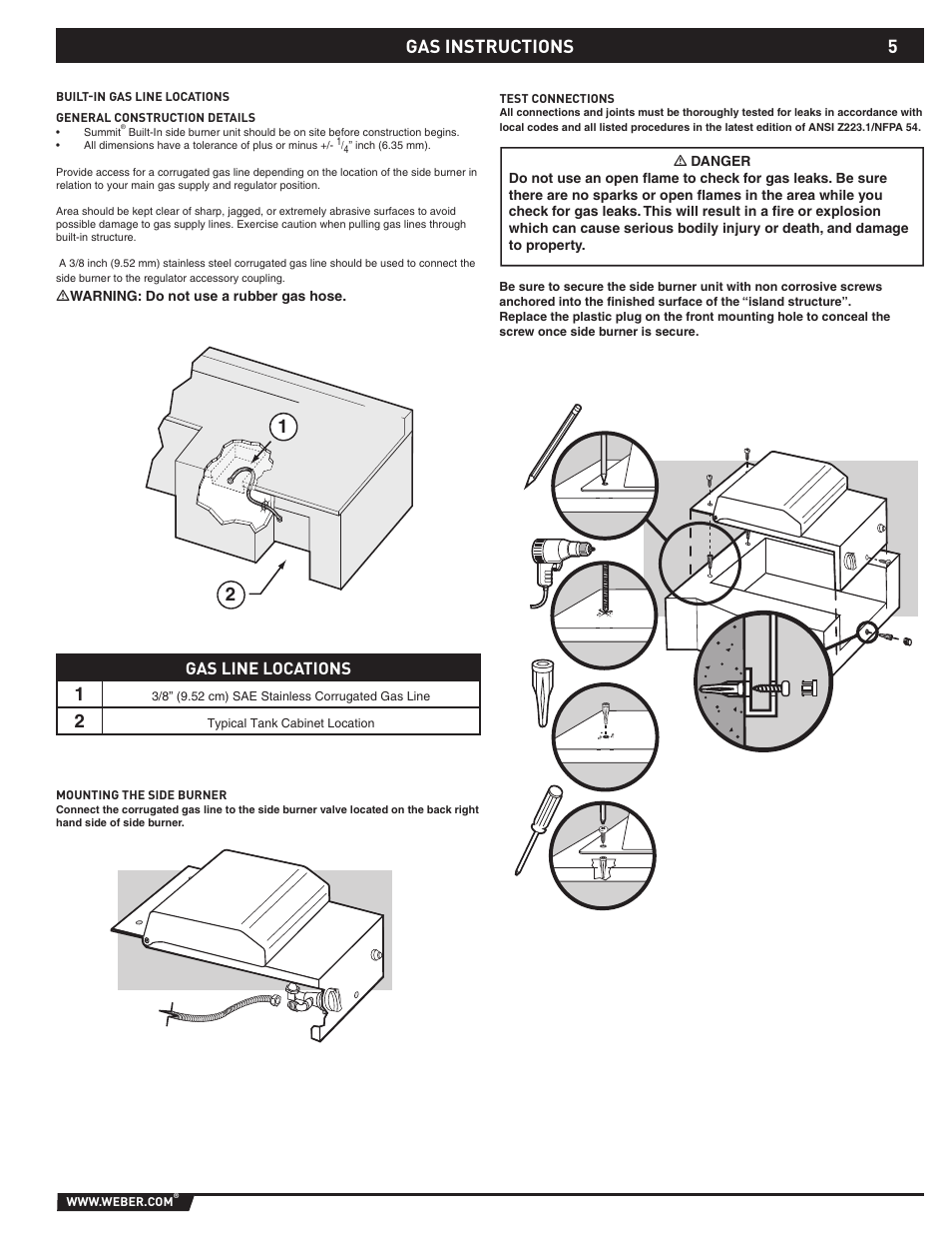 21 gas instructions, Gas line locations | weber 89796 User Manual | Page 5 / 44