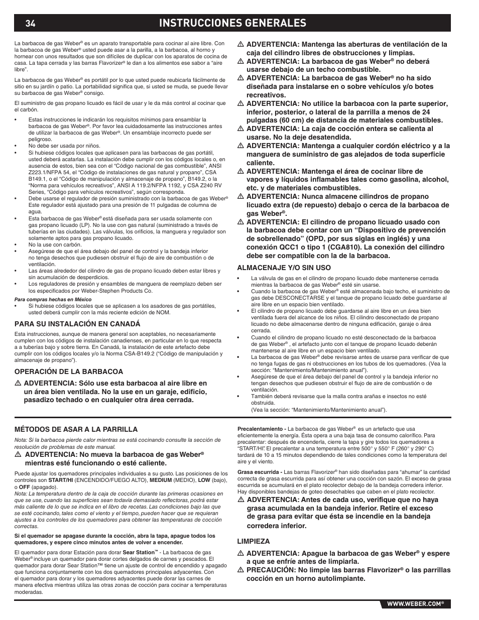 Instrucciones generales | weber SUMMIT S-670 User Manual | Page 34 / 92