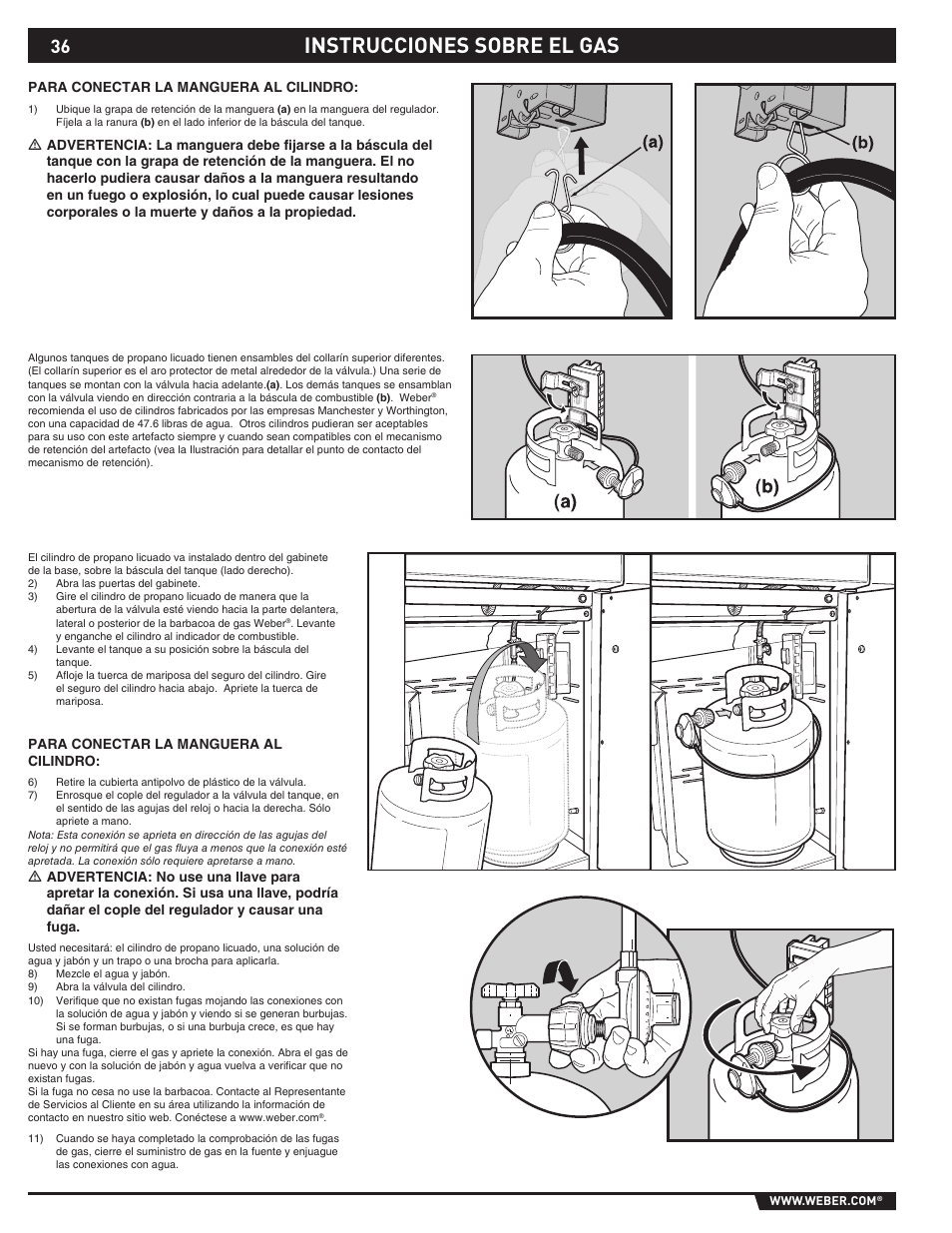 Gas instructions, Instrucciones sobre el gas | weber SUMMIT S-670 User Manual | Page 36 / 92