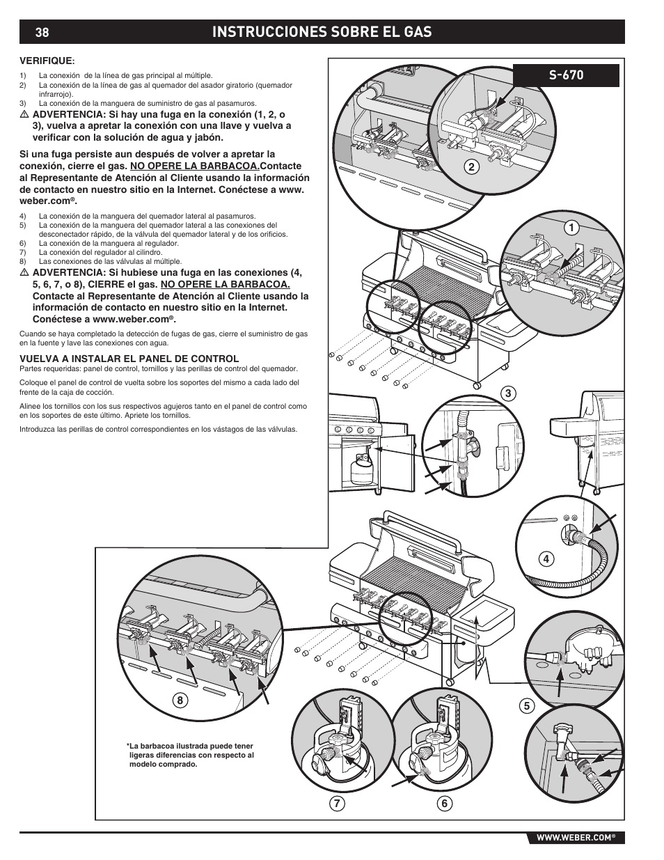 Instrucciones sobre el gas, S-670 | weber SUMMIT S-670 User Manual | Page 38 / 92