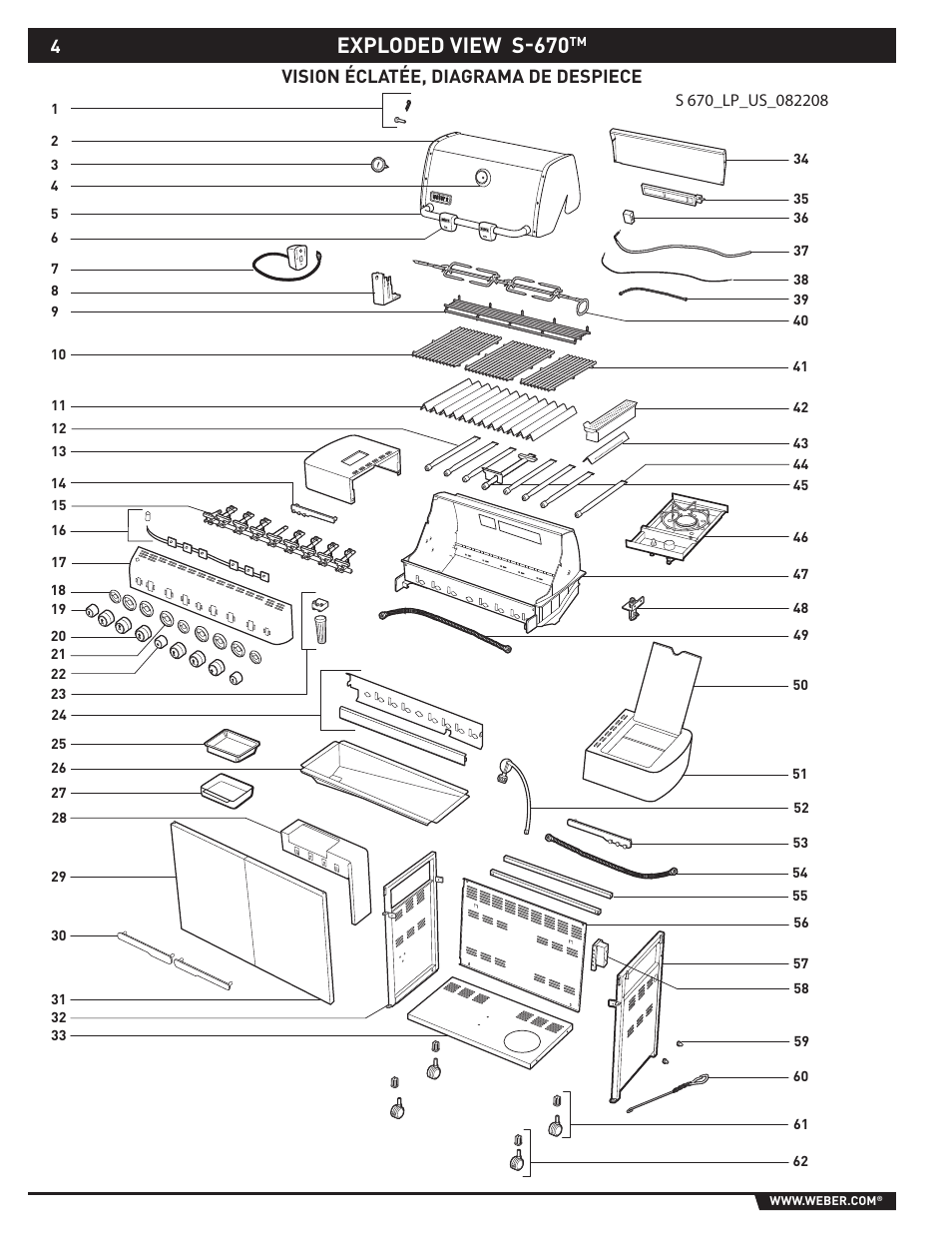 Exploded view s-670, Vision éclatée, diagrama de despiece | weber SUMMIT S-670 User Manual | Page 4 / 92