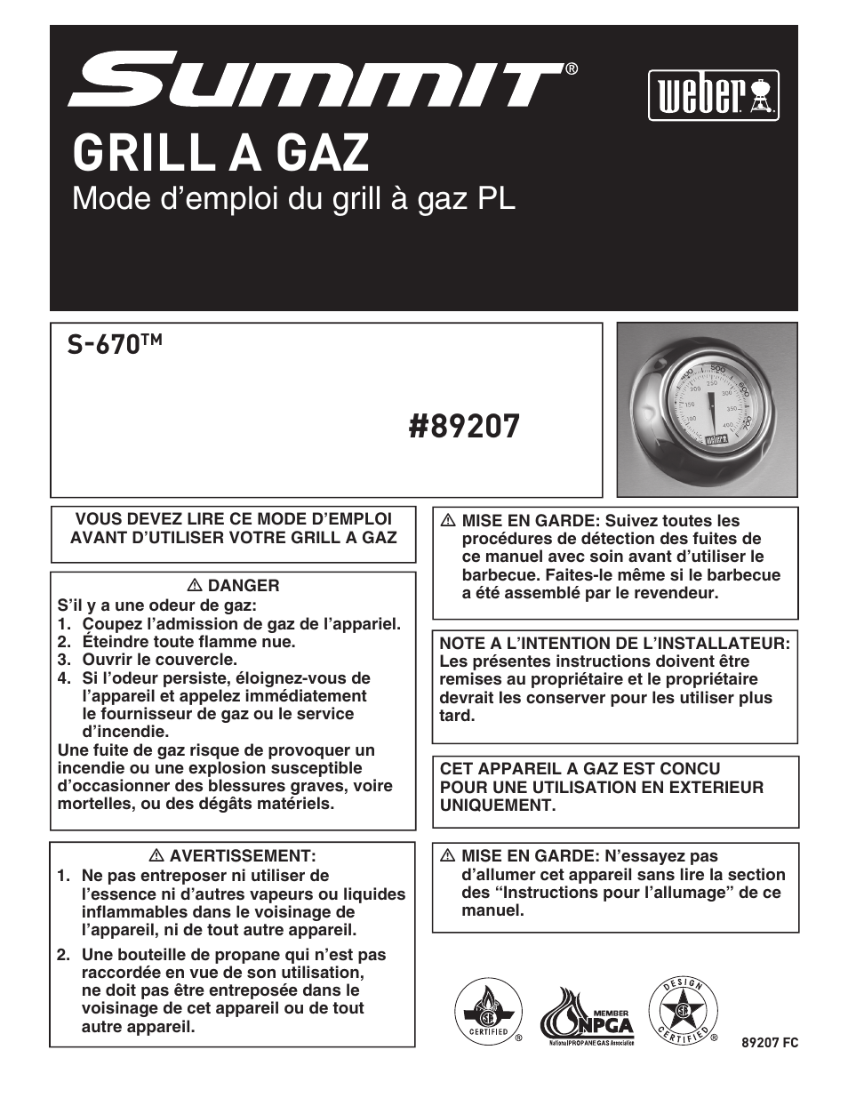 Grill a gaz, Mode d’emploi du grill à gaz pl, S-670 | weber SUMMIT S-670 User Manual | Page 60 / 92