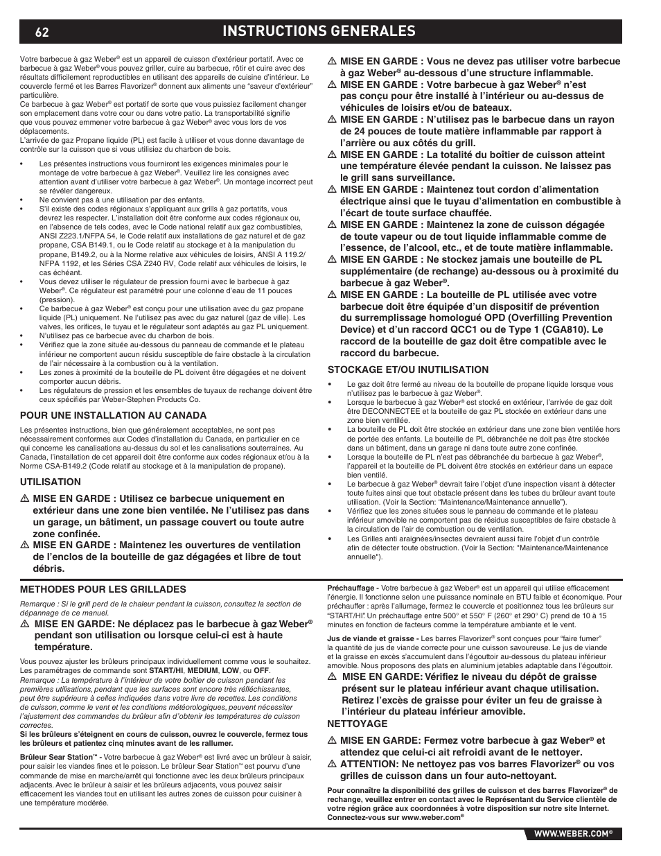 Instructions generales | weber SUMMIT S-670 User Manual | Page 62 / 92