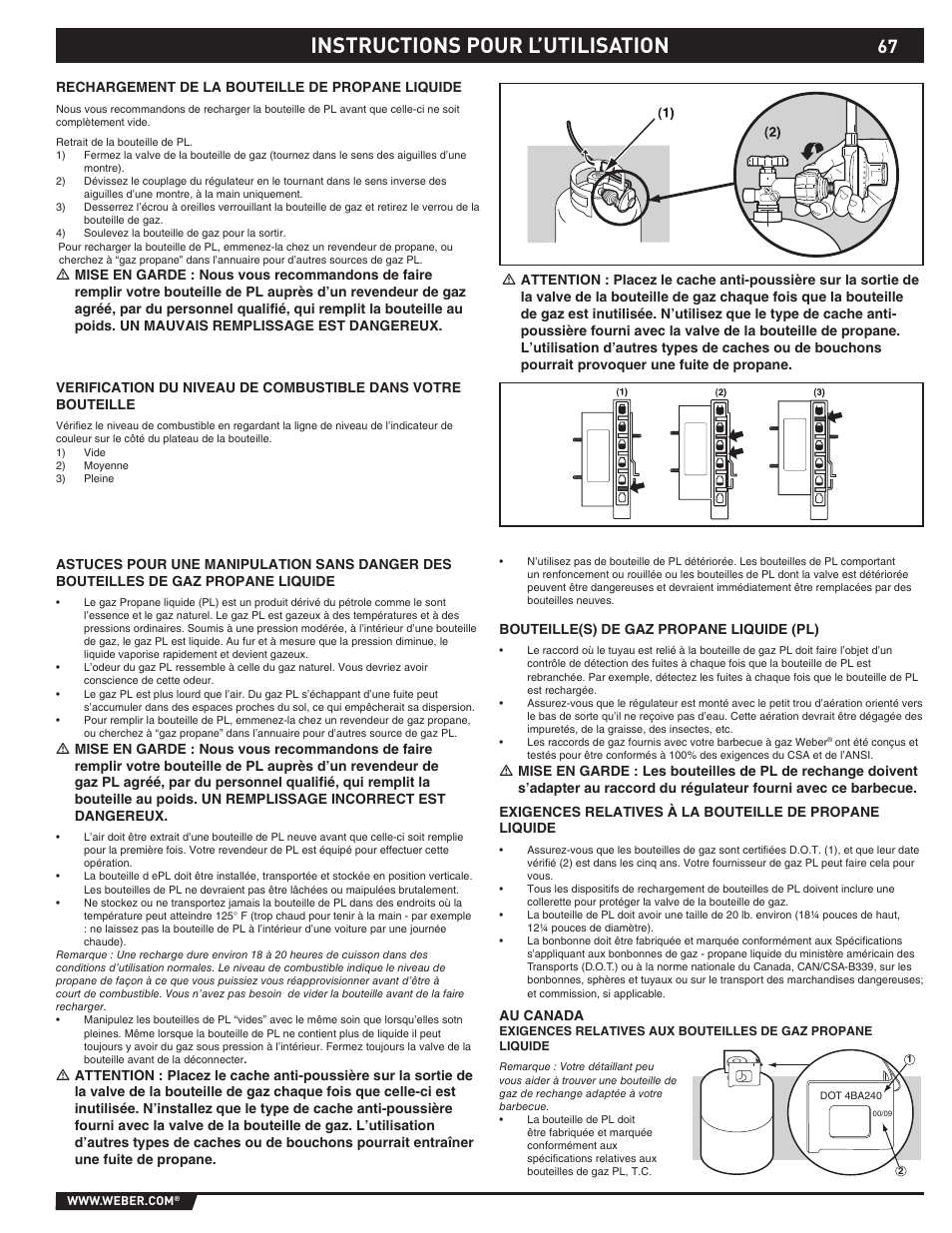 Gas instructions, Instructions pour l’utilisation | weber SUMMIT S-670 User Manual | Page 67 / 92