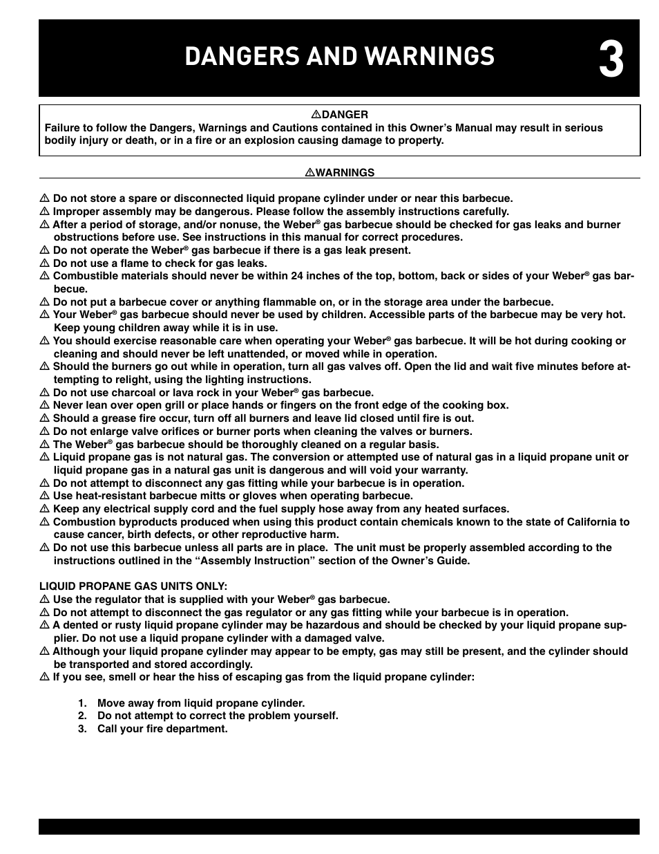Dangers and warnings | weber GENESIS 55827 User Manual | Page 3 / 20