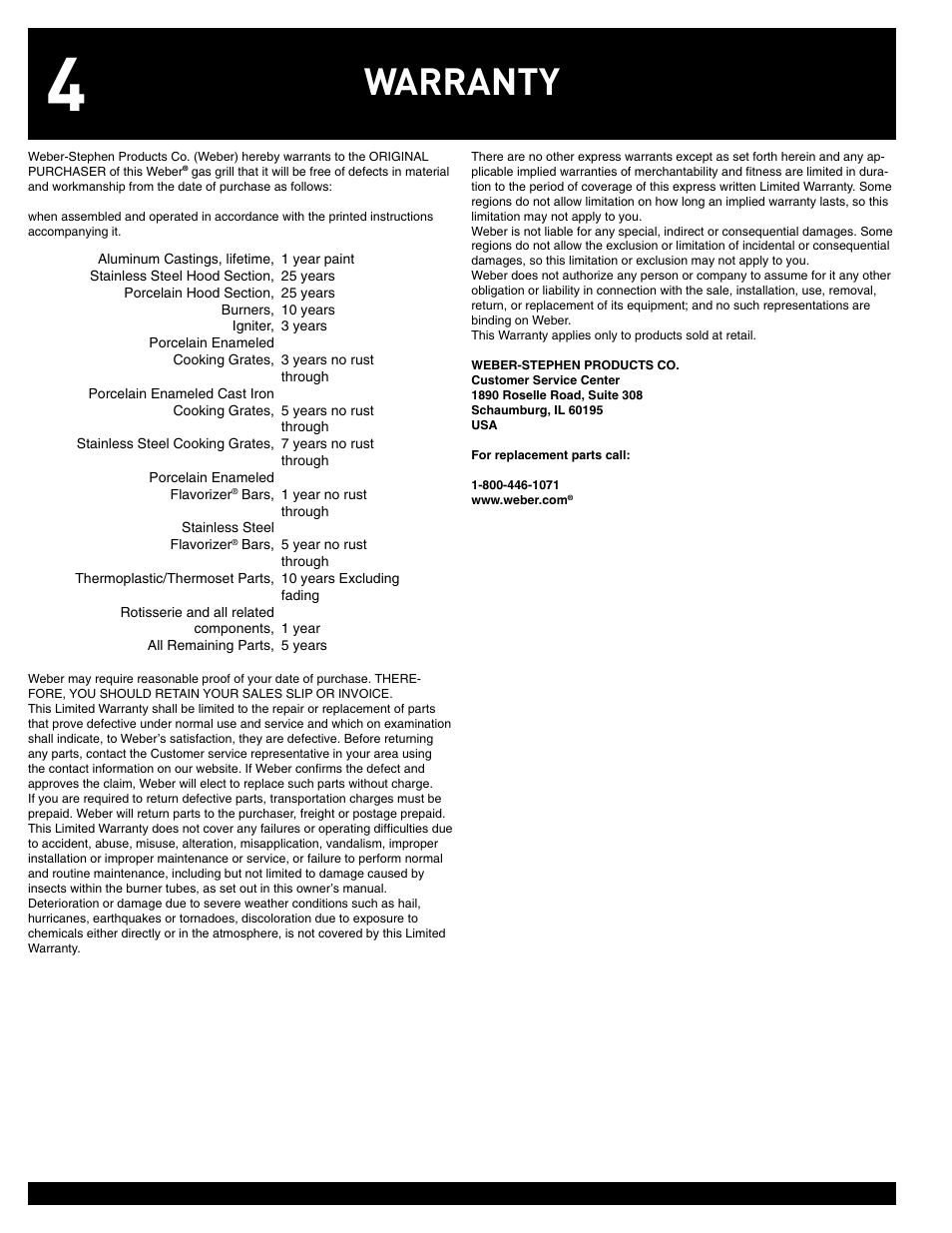 Warranty | weber GENESIS 55827 User Manual | Page 4 / 20