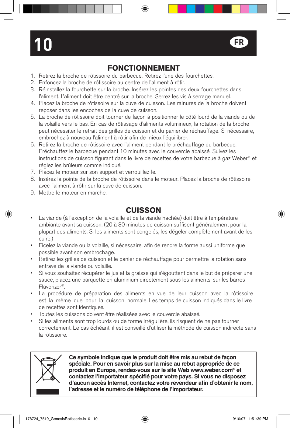 Fonctionnement, Cuisson | weber E/S Series User Manual | Page 10 / 40