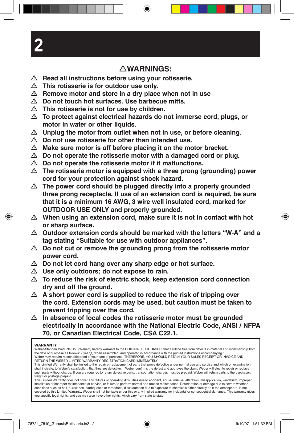 Warnings | weber E/S Series User Manual | Page 2 / 40