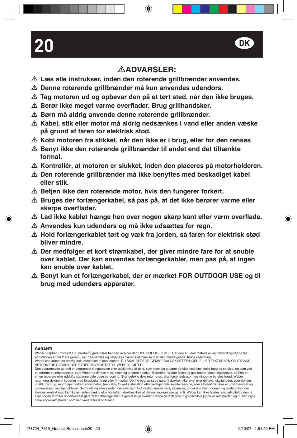 Advarsler | weber E/S Series User Manual | Page 20 / 40