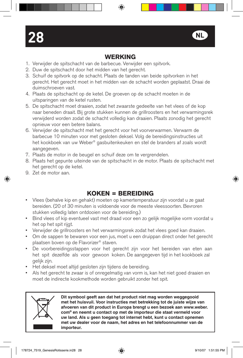 Werking, Koken = bereiding | weber E/S Series User Manual | Page 28 / 40
