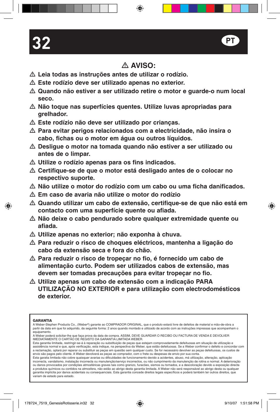 Aviso | weber E/S Series User Manual | Page 32 / 40