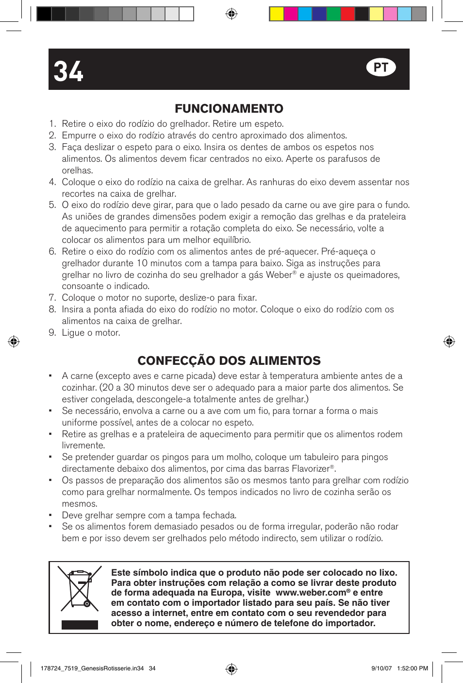 Funcionamento, Confecção dos alimentos | weber E/S Series User Manual | Page 34 / 40