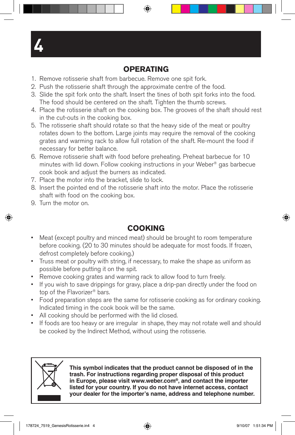 Operating, Cooking | weber E/S Series User Manual | Page 4 / 40
