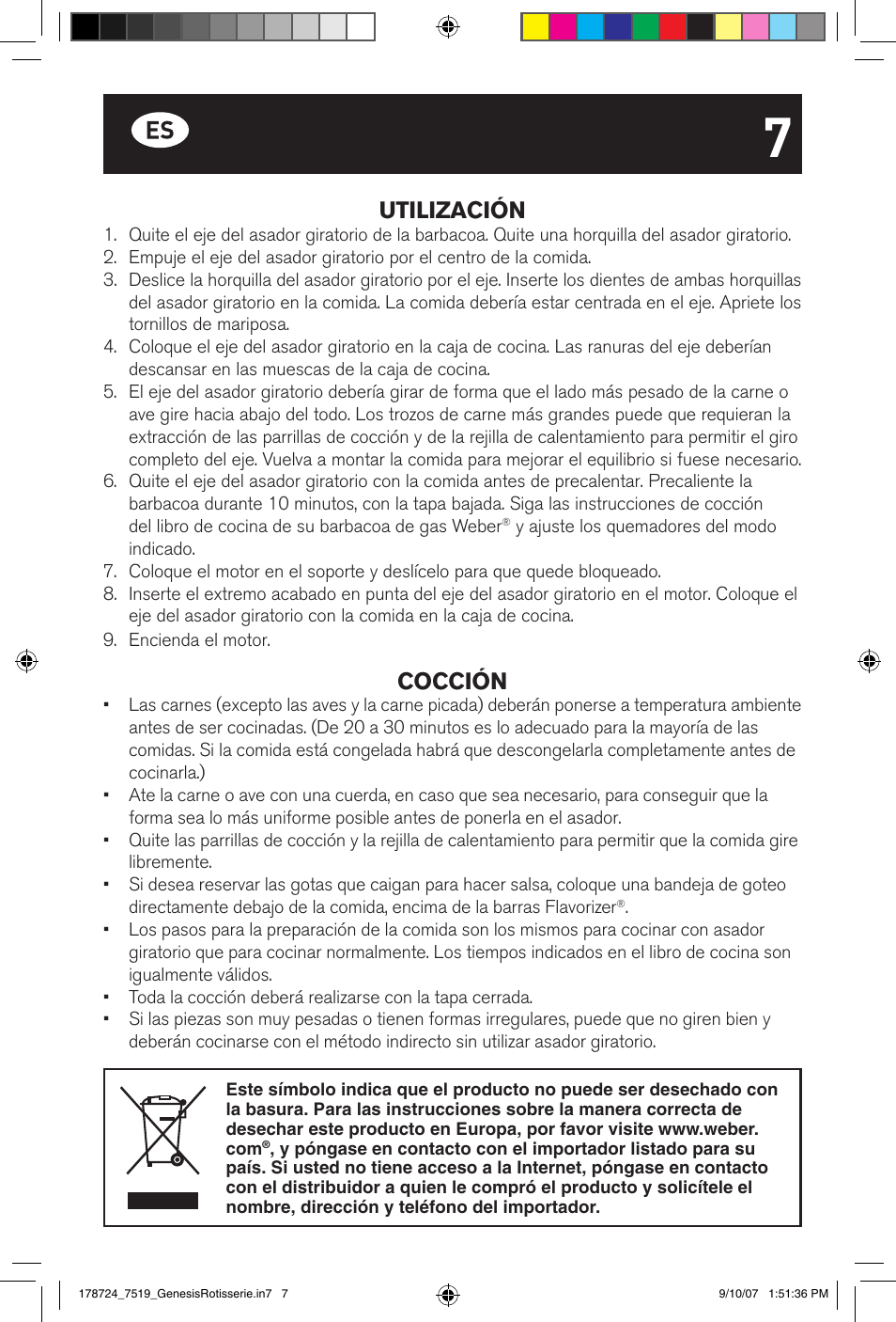 Utilización, Cocción | weber E/S Series User Manual | Page 7 / 40