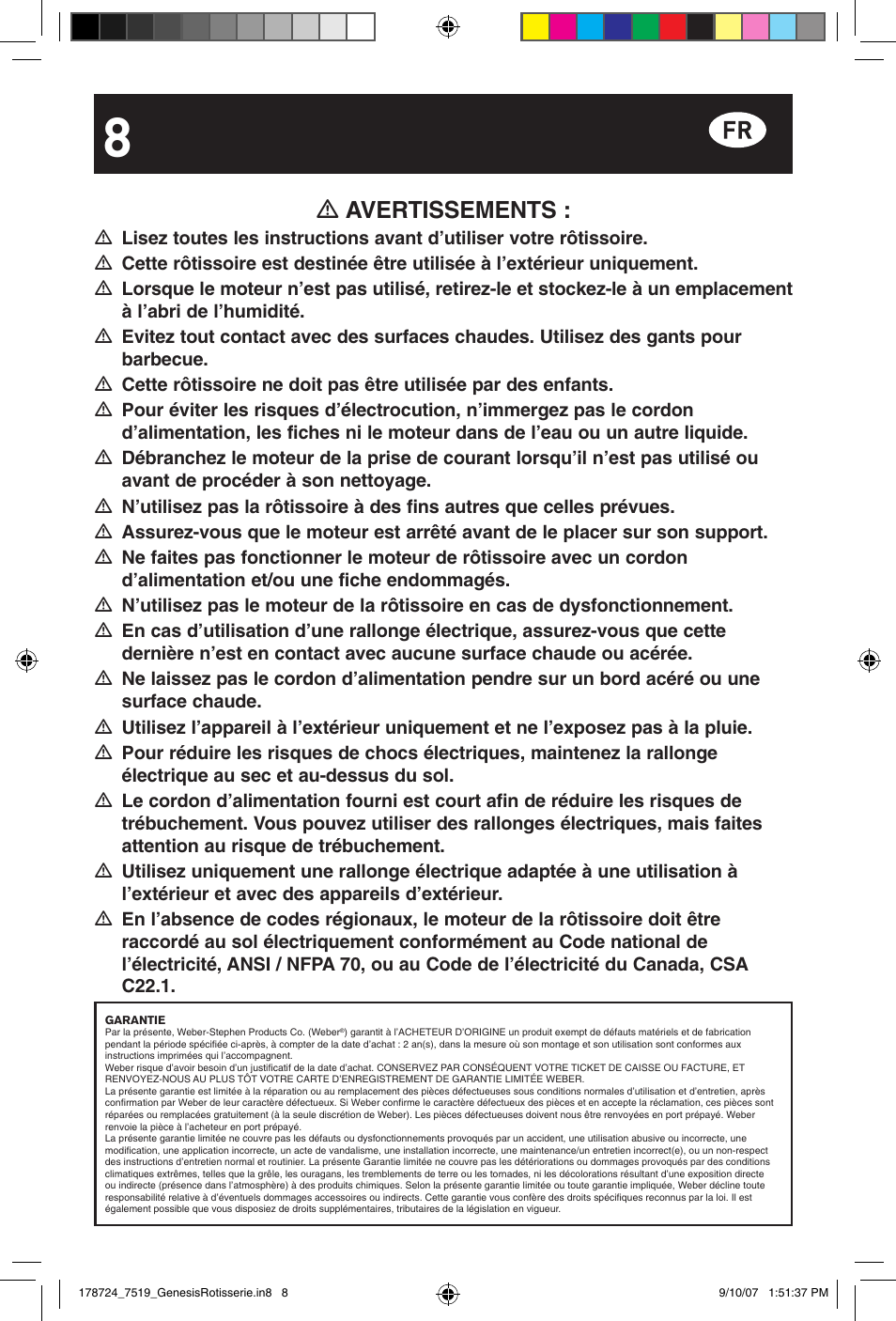 Avertissements | weber E/S Series User Manual | Page 8 / 40