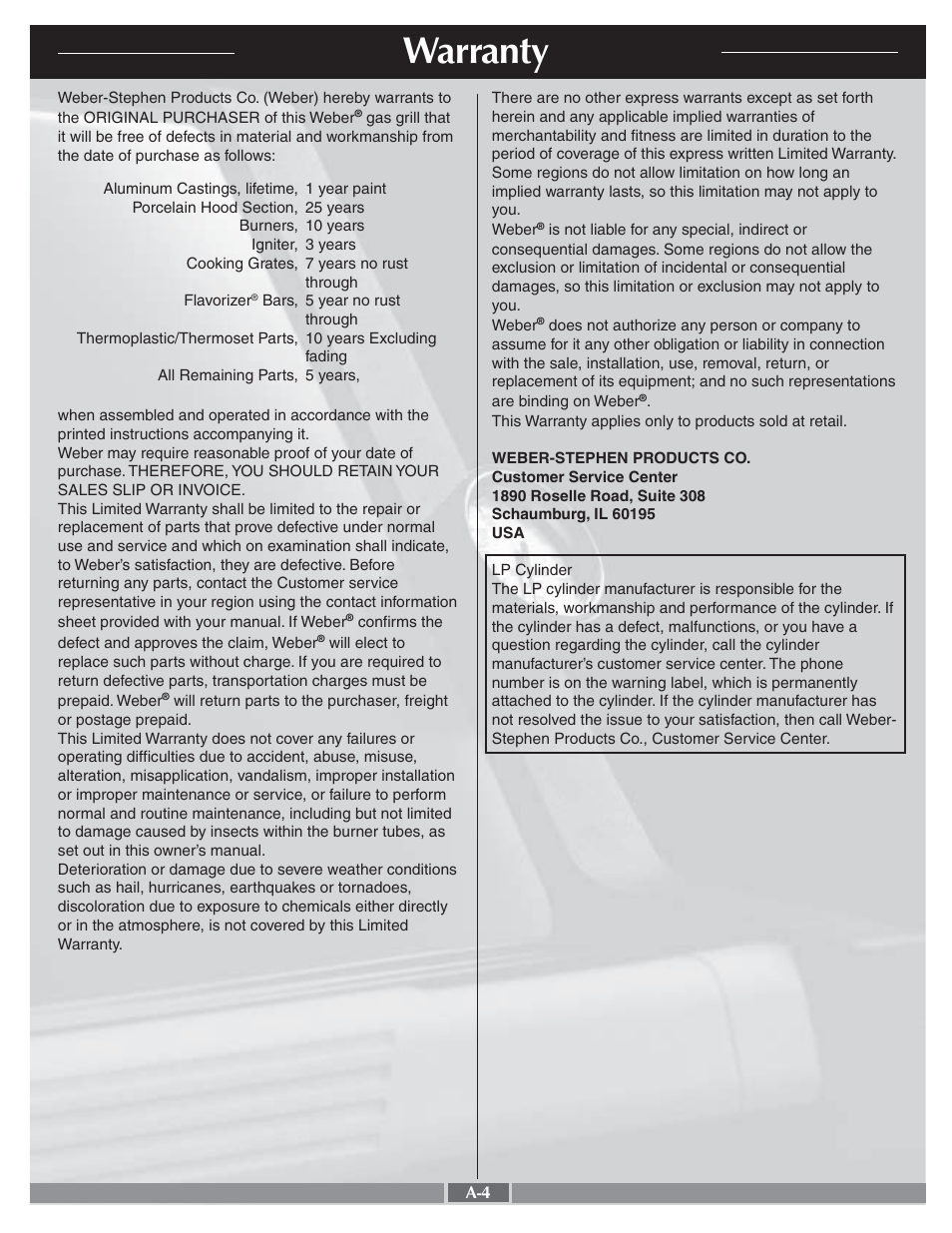 Warranty | weber 55260 User Manual | Page 4 / 32