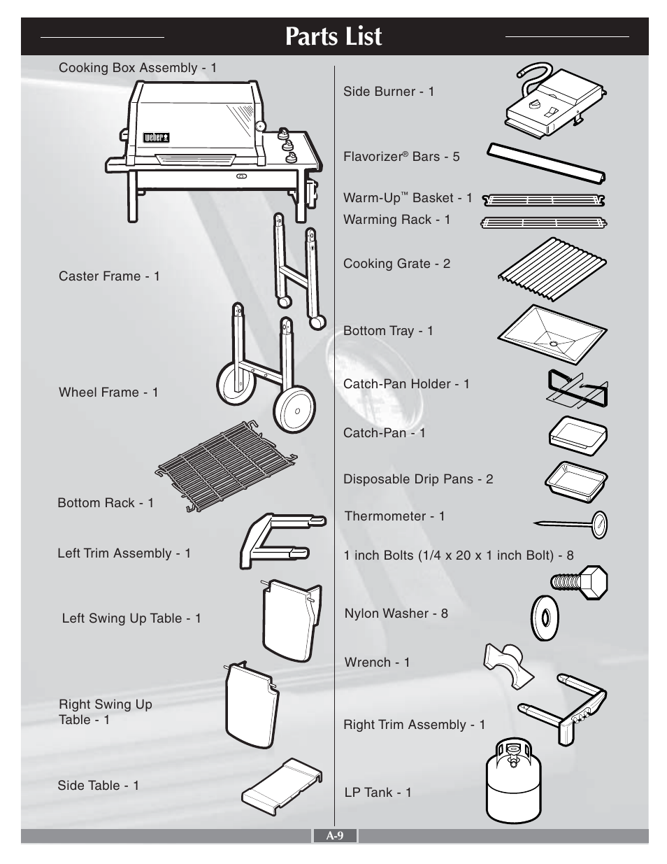 Parts list | weber 55260 User Manual | Page 9 / 32