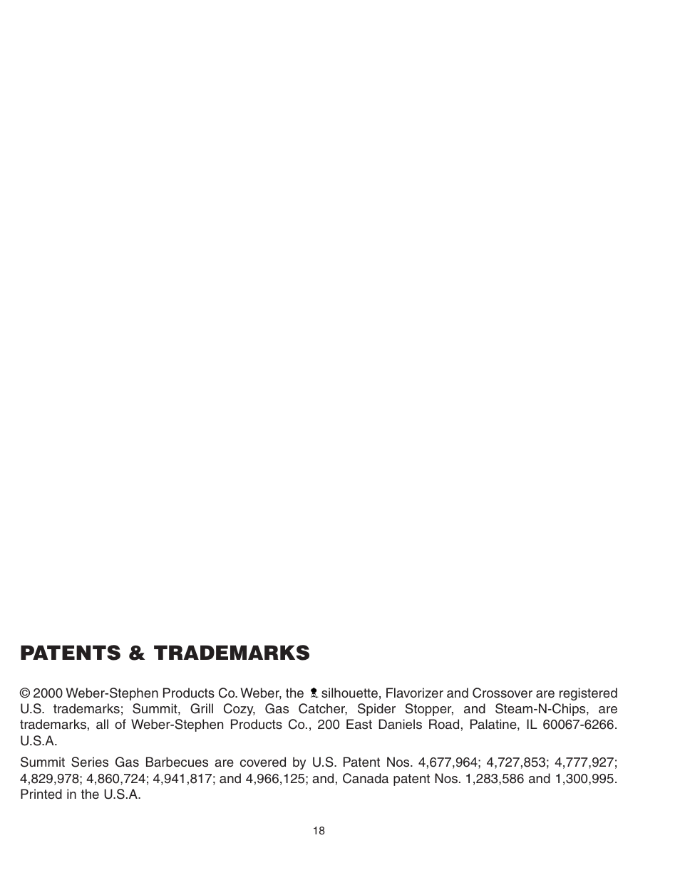 Patents & trademarks | weber SUMMIT 450 User Manual | Page 18 / 18